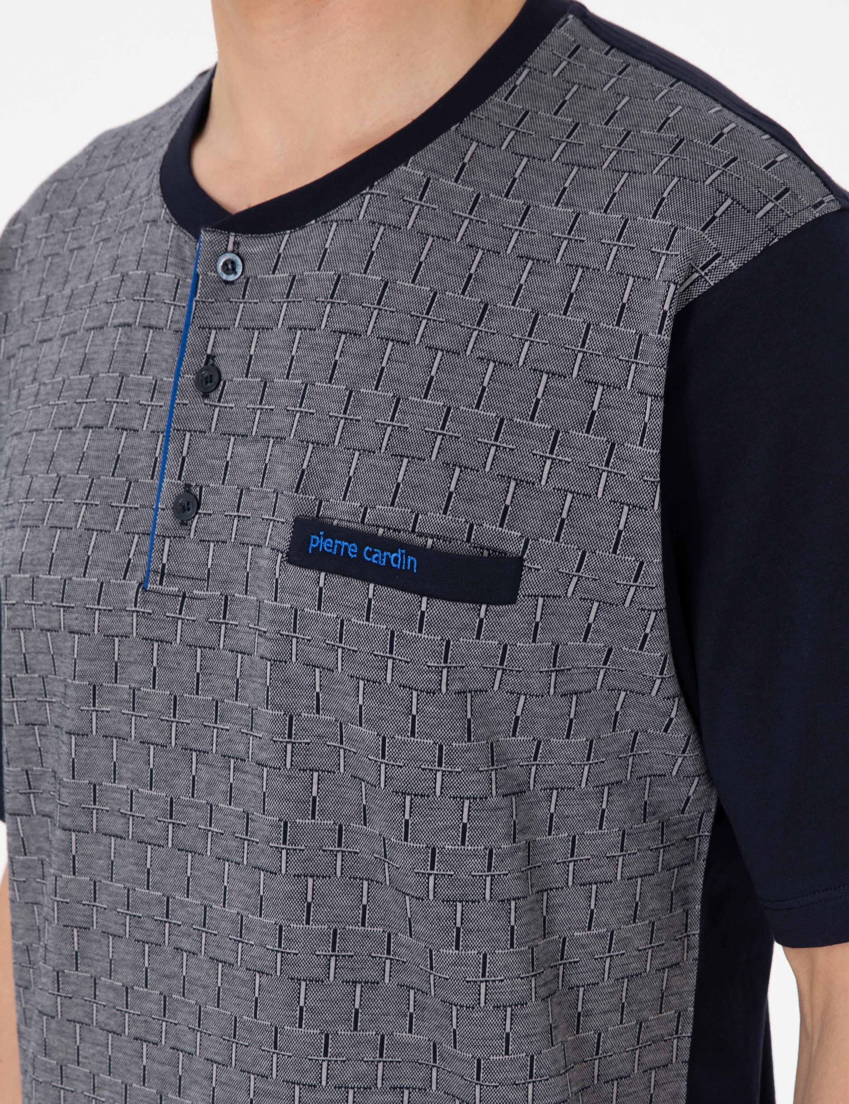 Lacivert Kısakol 3'lü Jakarlı Pijama Takımı