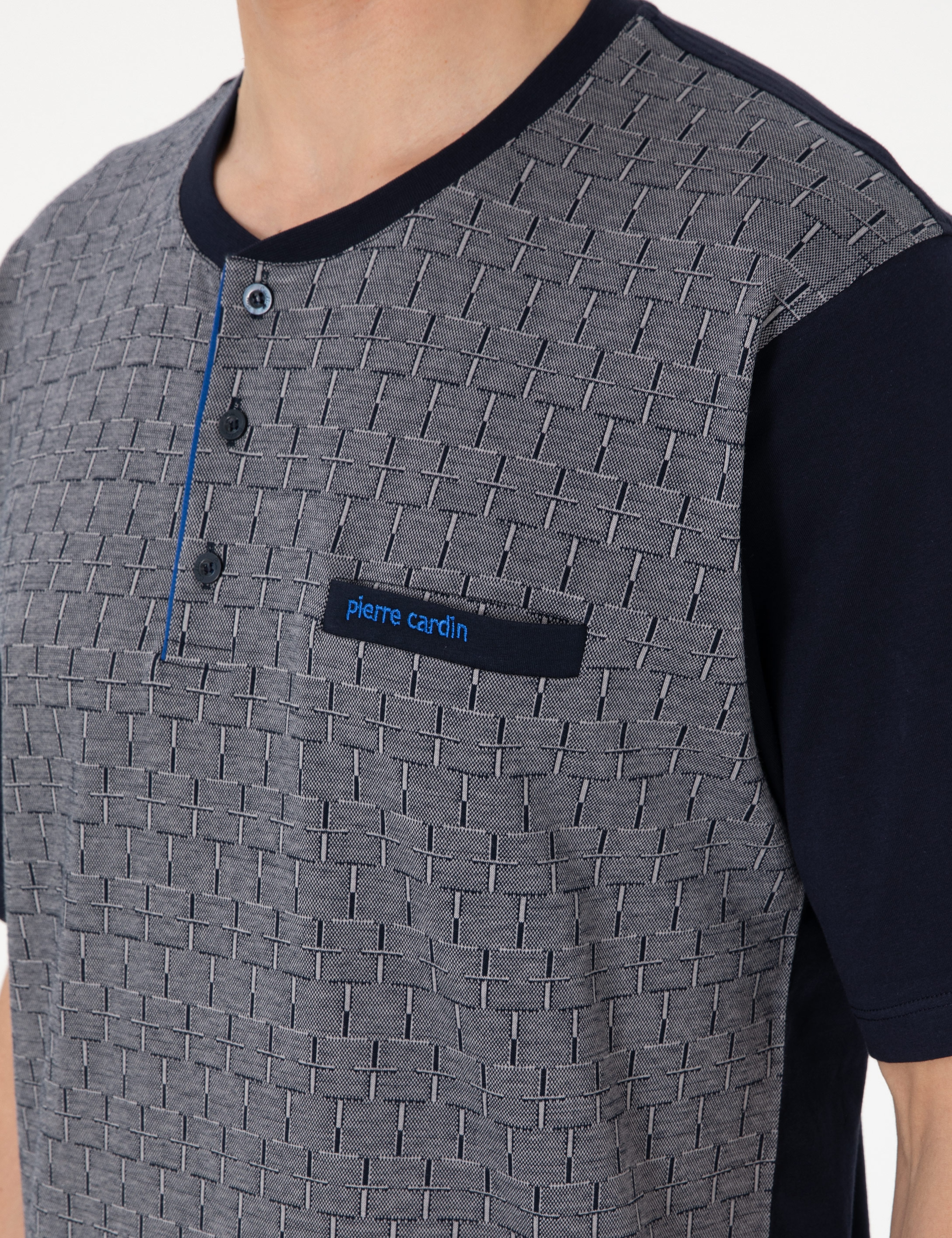 Lacivert Kısakol 3'lü Jakarlı Pijama Takımı