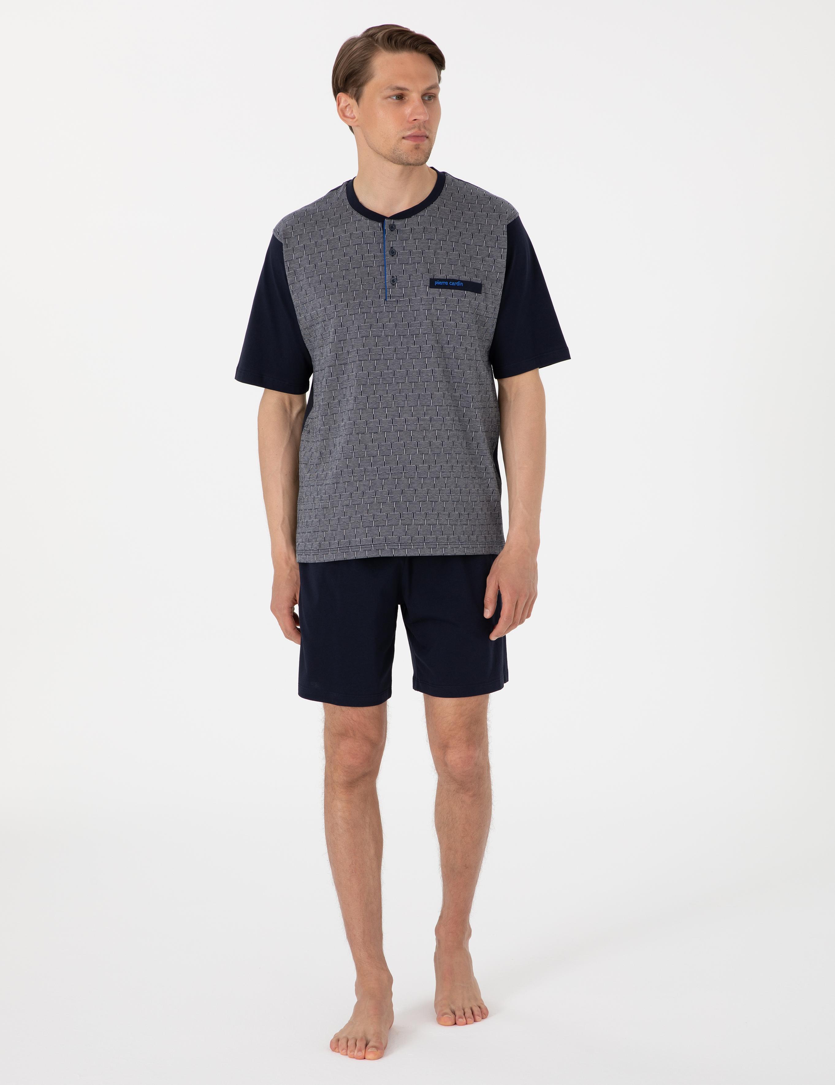 Lacivert Kısakol 3'lü Jakarlı Pijama Takımı