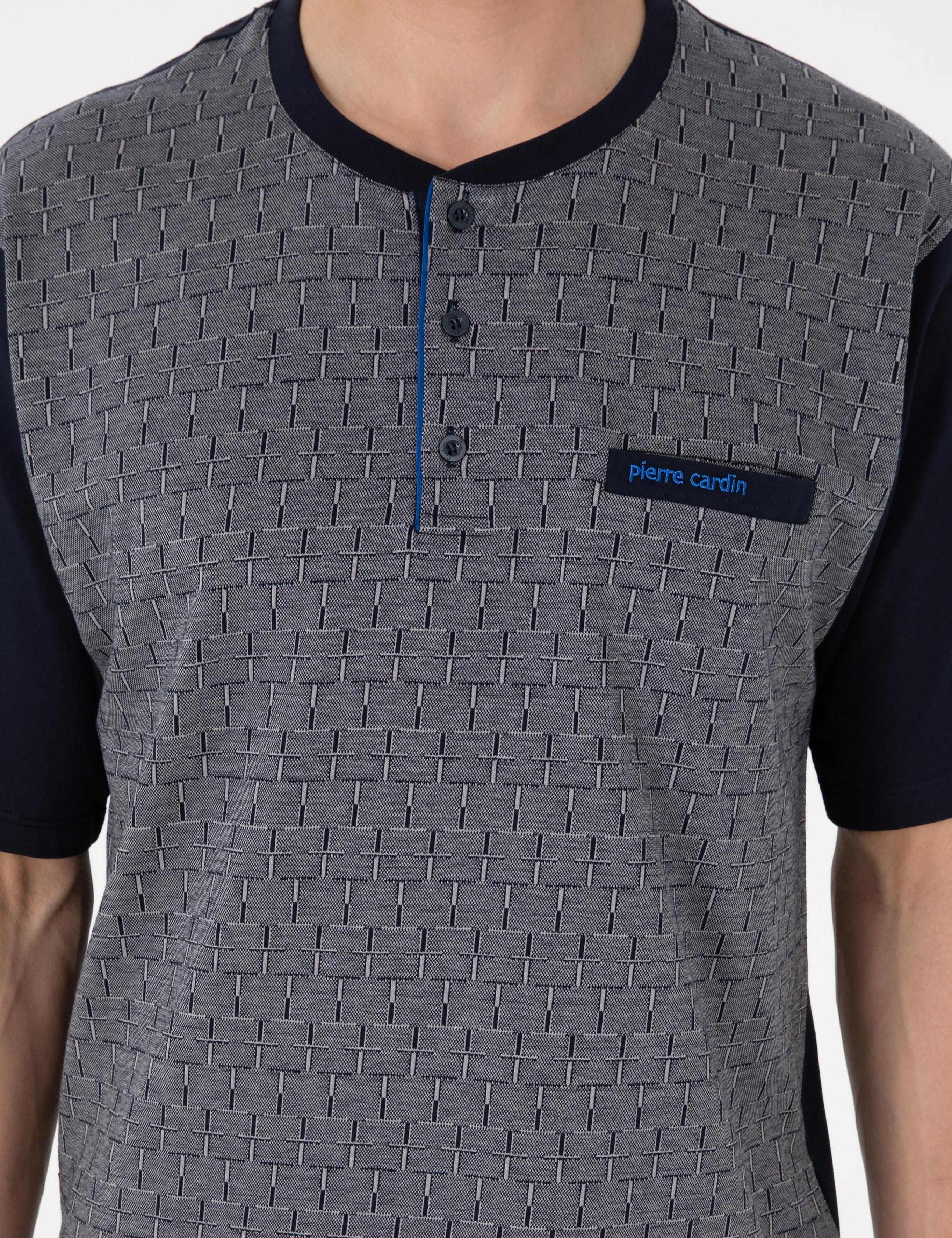 Lacivert Kısakol 3'lü Jakarlı Pijama Takımı