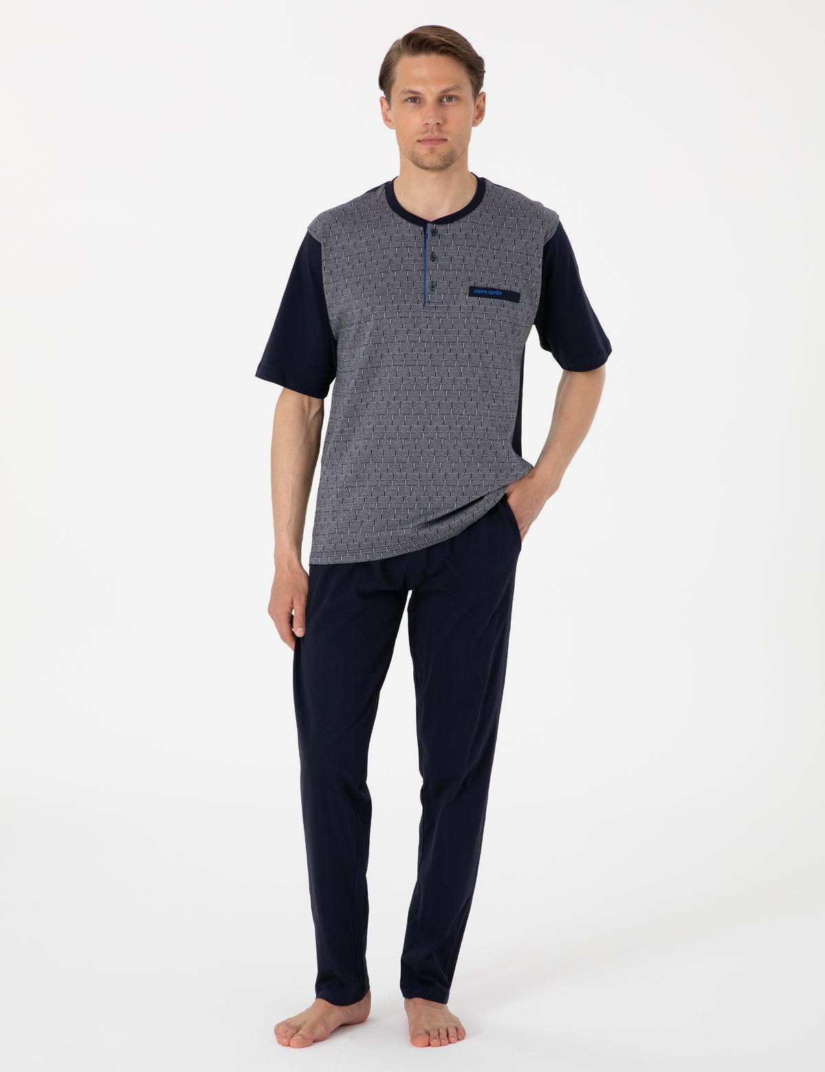 Lacivert Kısakol 3'lü Jakarlı Pijama Takımı - 50314443002