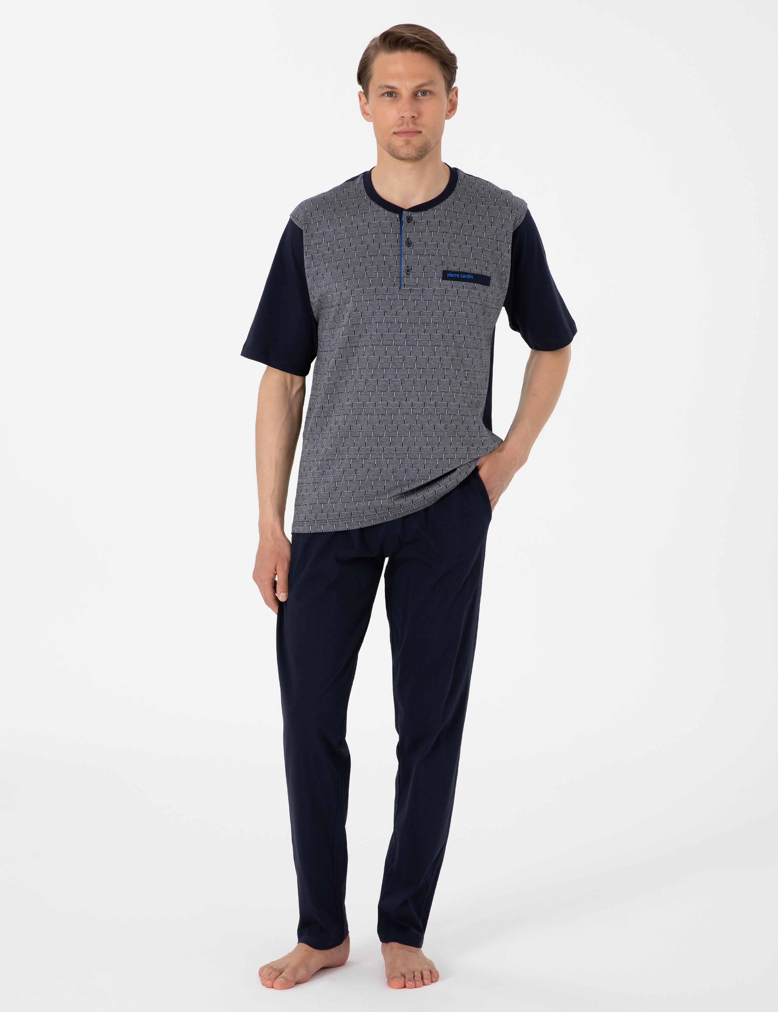 Lacivert Kısakol 3'lü Jakarlı Pijama Takımı