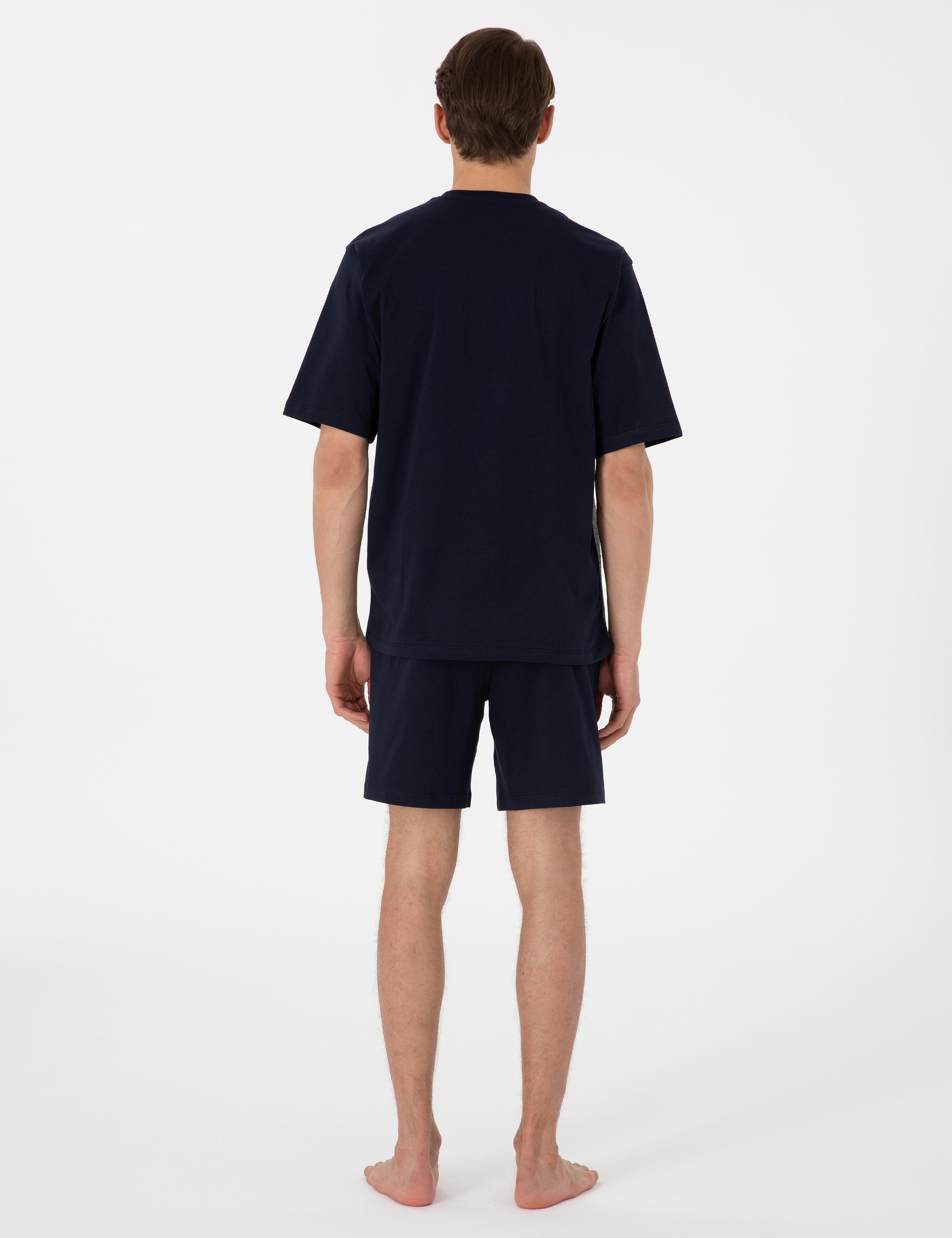 Lacivert Kısakol 3'lü Jakarlı Pijama Takımı