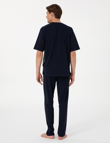 Lacivert Kısakol 3'lü Jakarlı Pijama Takımı - 50314443002