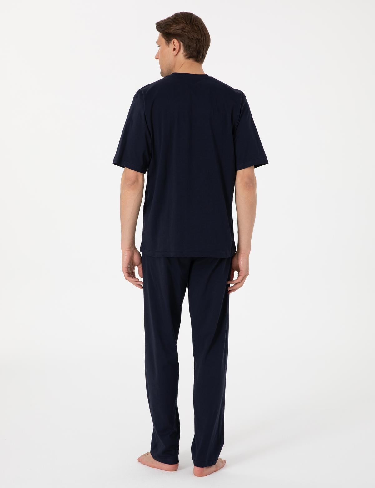 Mavi Kısakol 3'lü Jakarlı Pijama Takımı - 50314444001