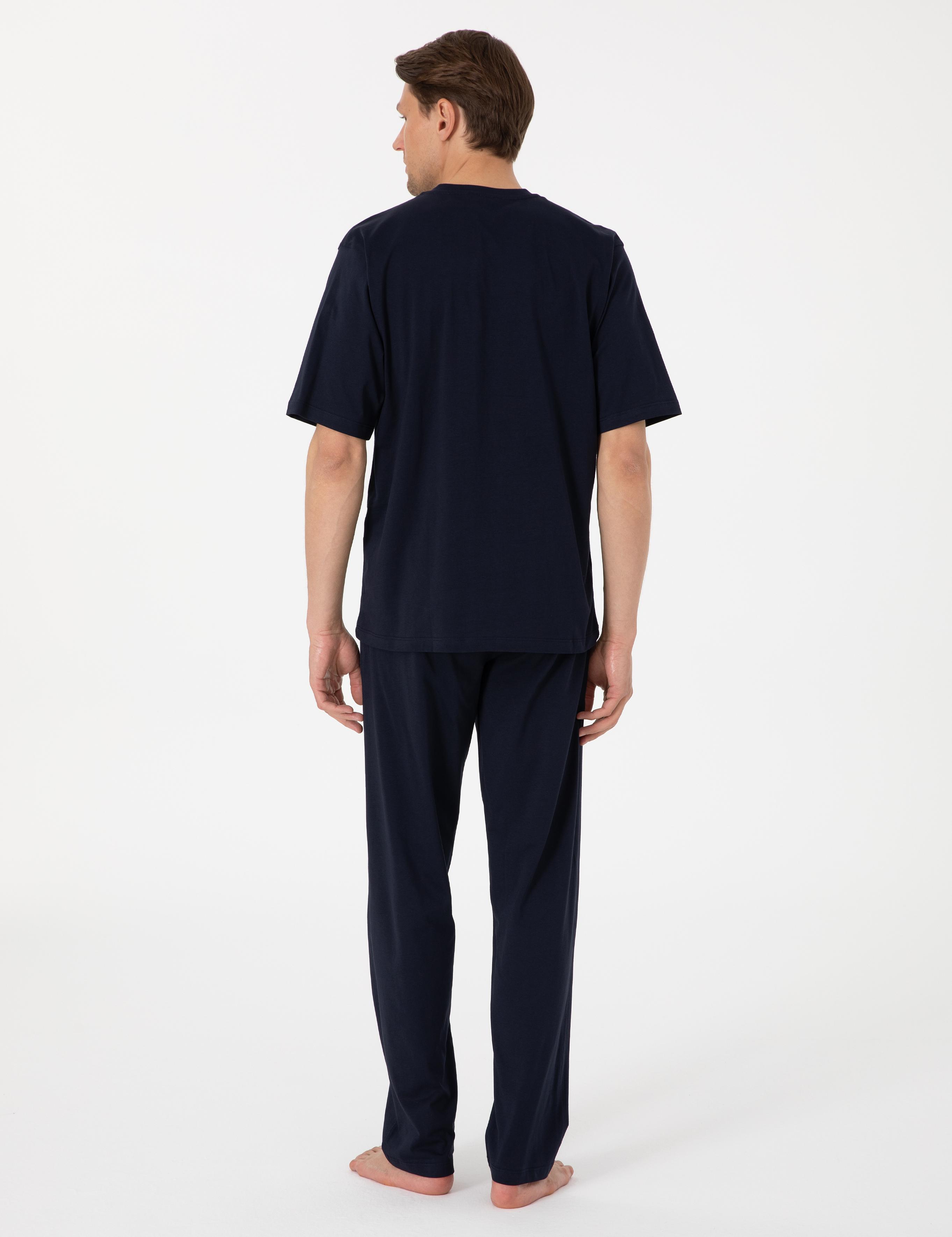 Mavi Kısakol 3'lü Jakarlı Pijama Takımı