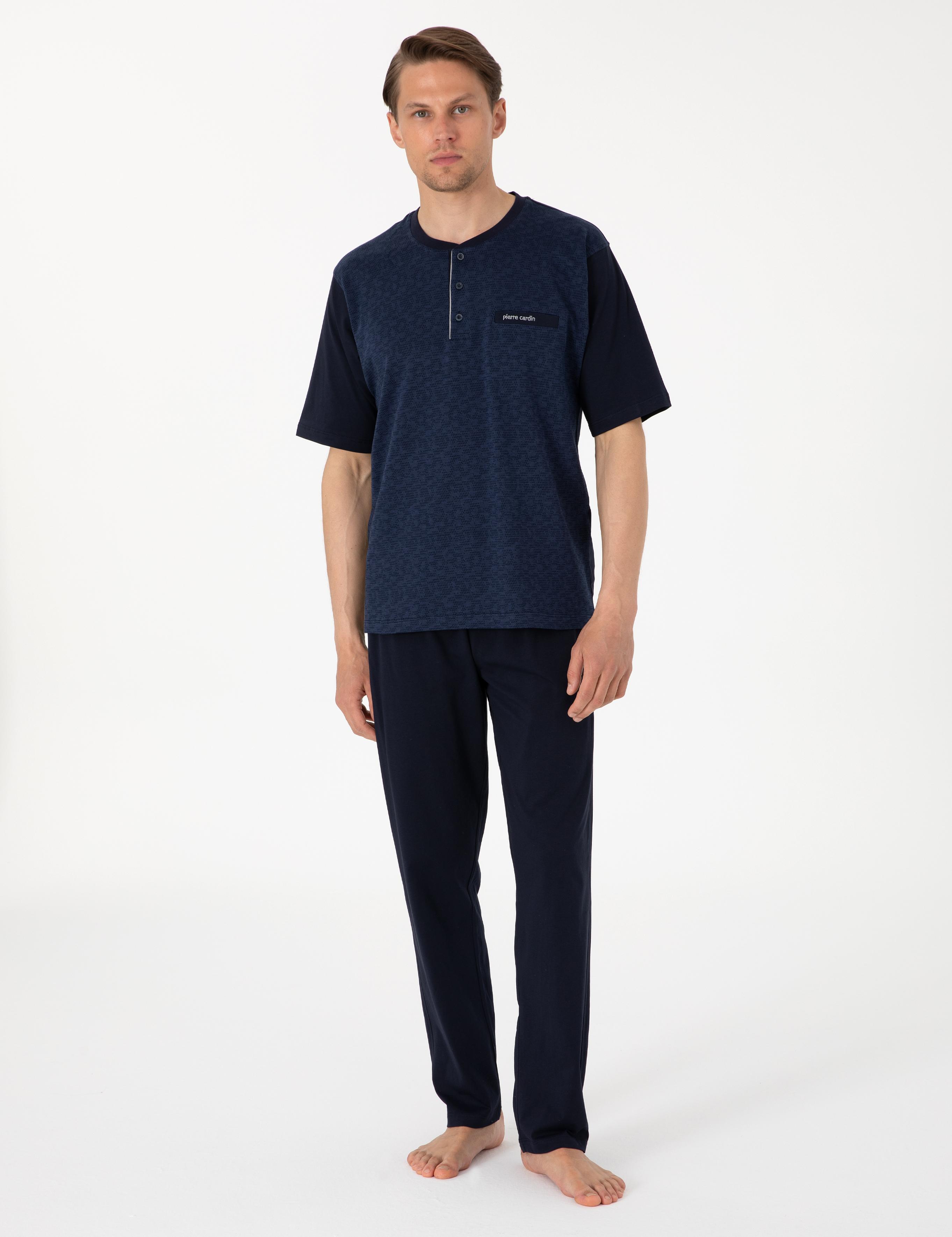 Mavi Kısakol 3'lü Jakarlı Pijama Takımı