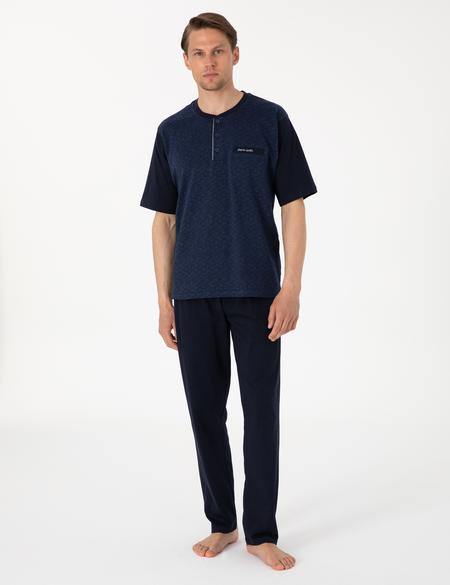 Mavi Kısakol 3'lü Jakarlı Pijama Takımı - 50314444001