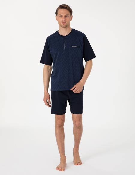 Mavi Kısakol 3'lü Jakarlı Pijama Takımı - 50314444001