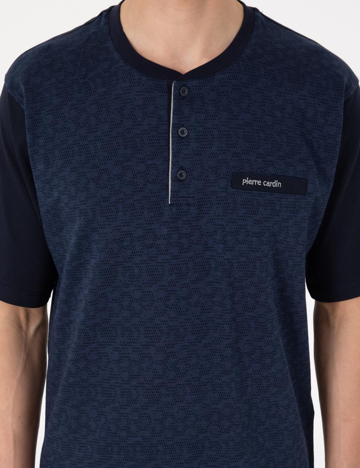 Mavi Kısakol 3'lü Jakarlı Pijama Takımı - 50314444001