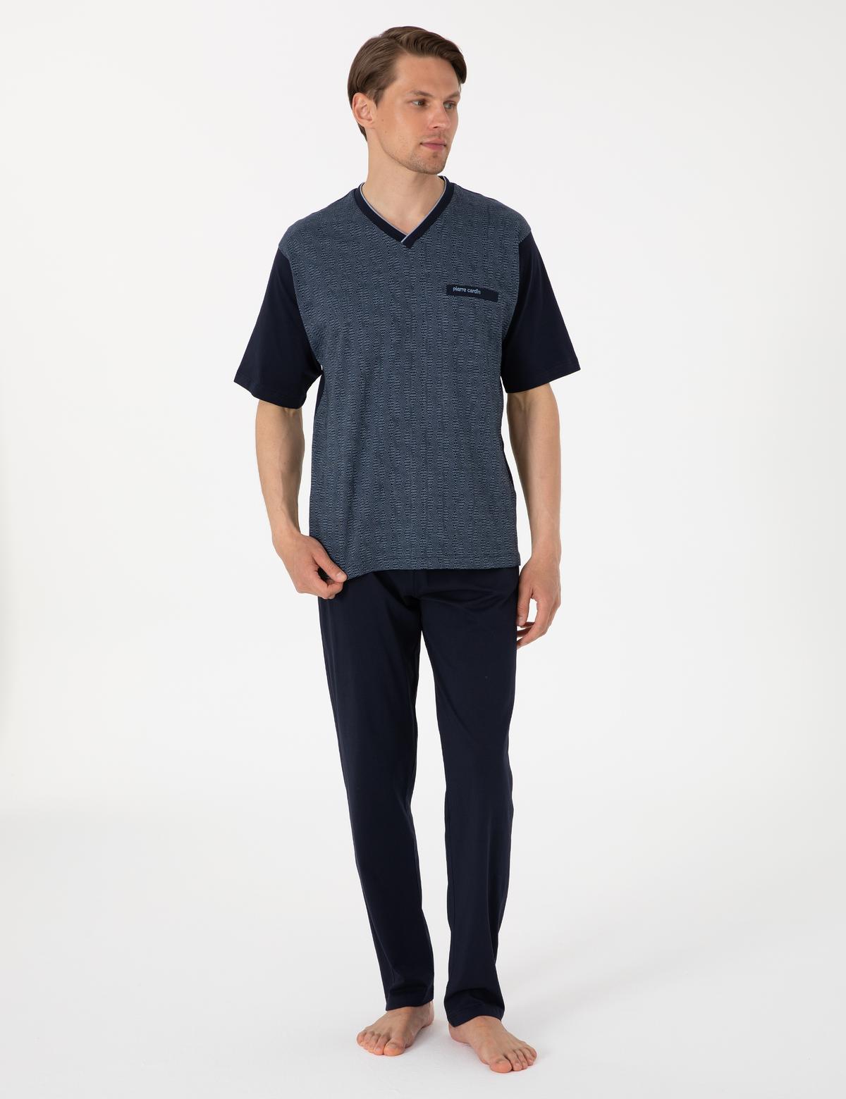 Mavi Kısakol 3'lü Jakarlı Pijama Takımı - 50314445011