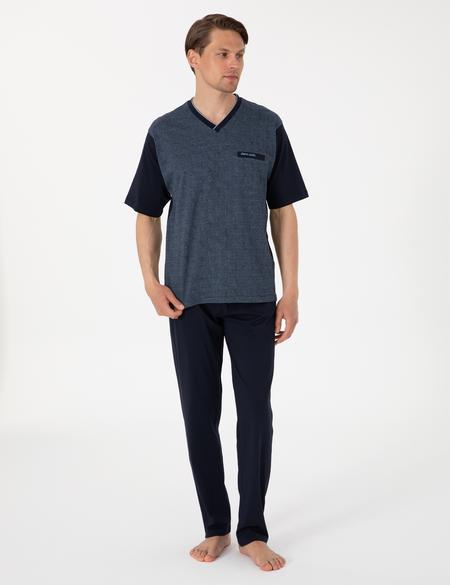 Mavi Kısakol 3'lü Jakarlı Pijama Takımı - 50314445011