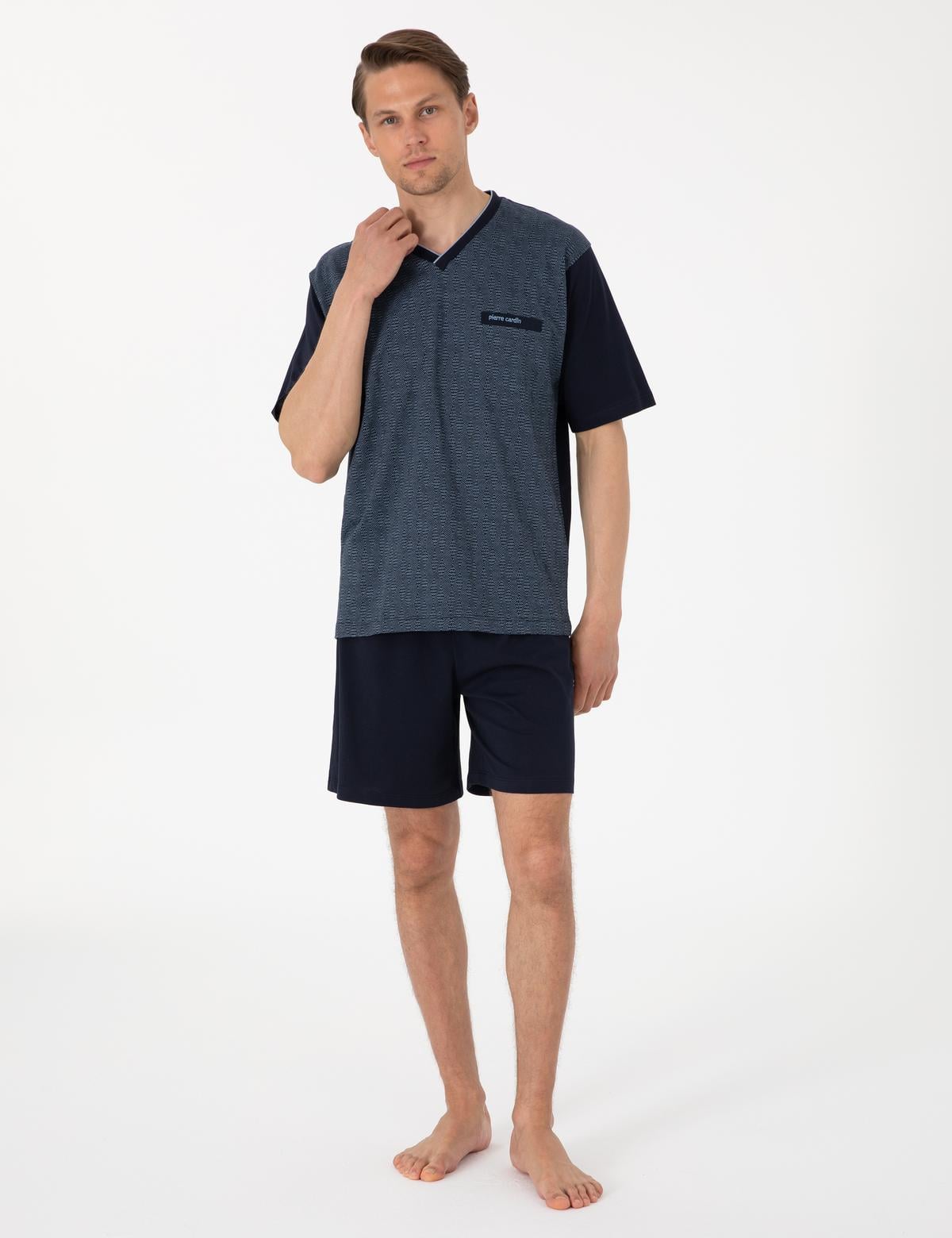 Mavi Kısakol 3'lü Jakarlı Pijama Takımı