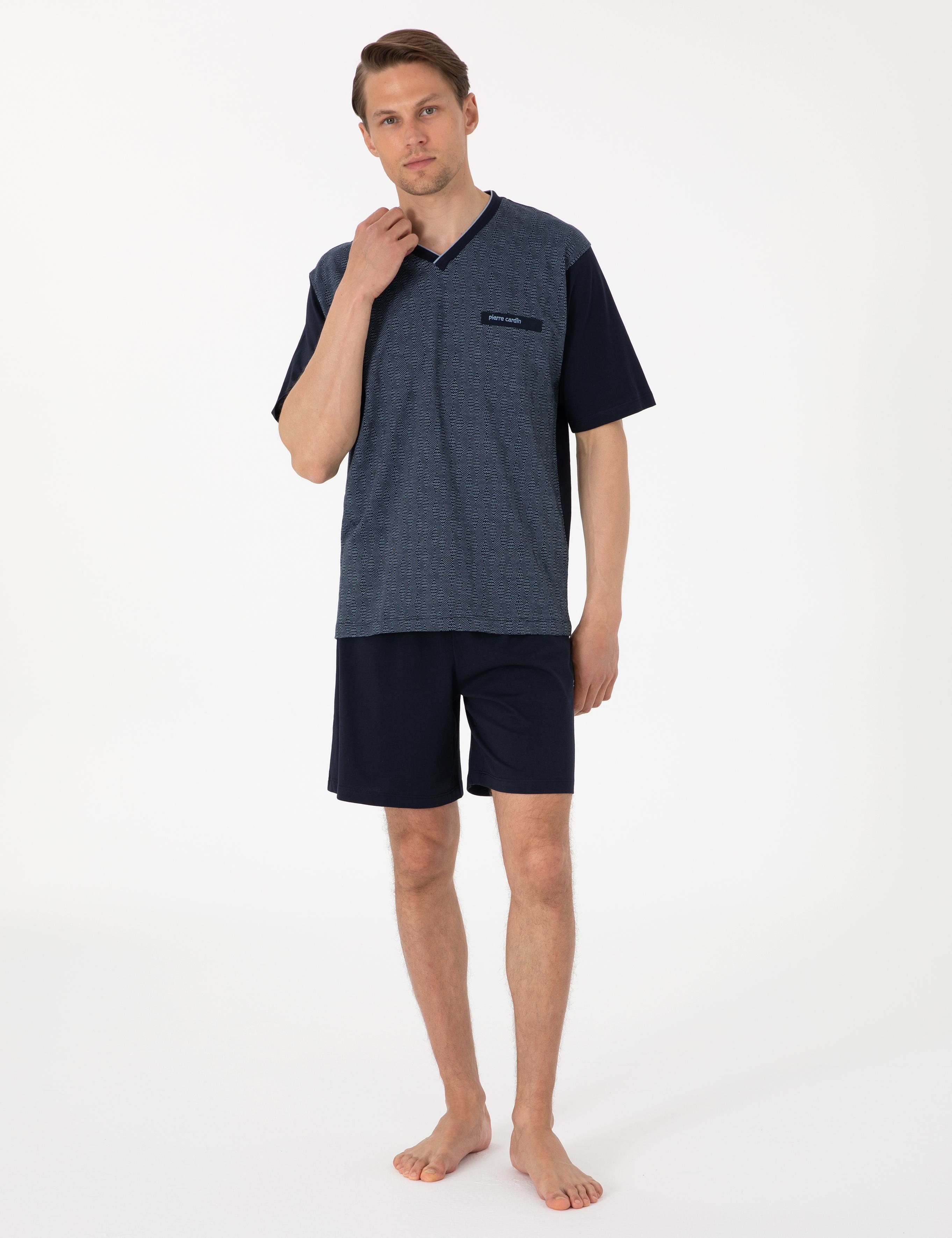 Mavi Kısakol 3'lü Jakarlı Pijama Takımı