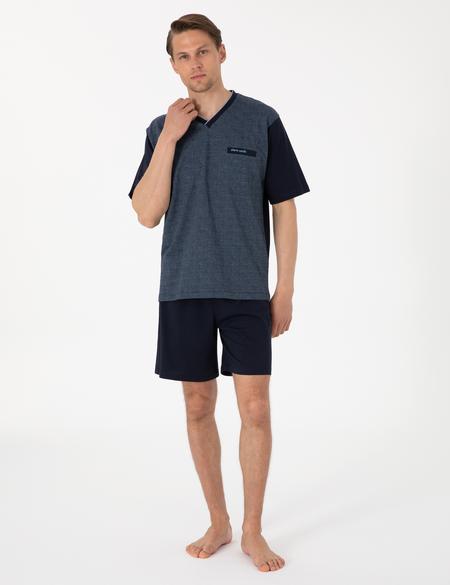 Mavi Kısakol 3'lü Jakarlı Pijama Takımı - 50314445011