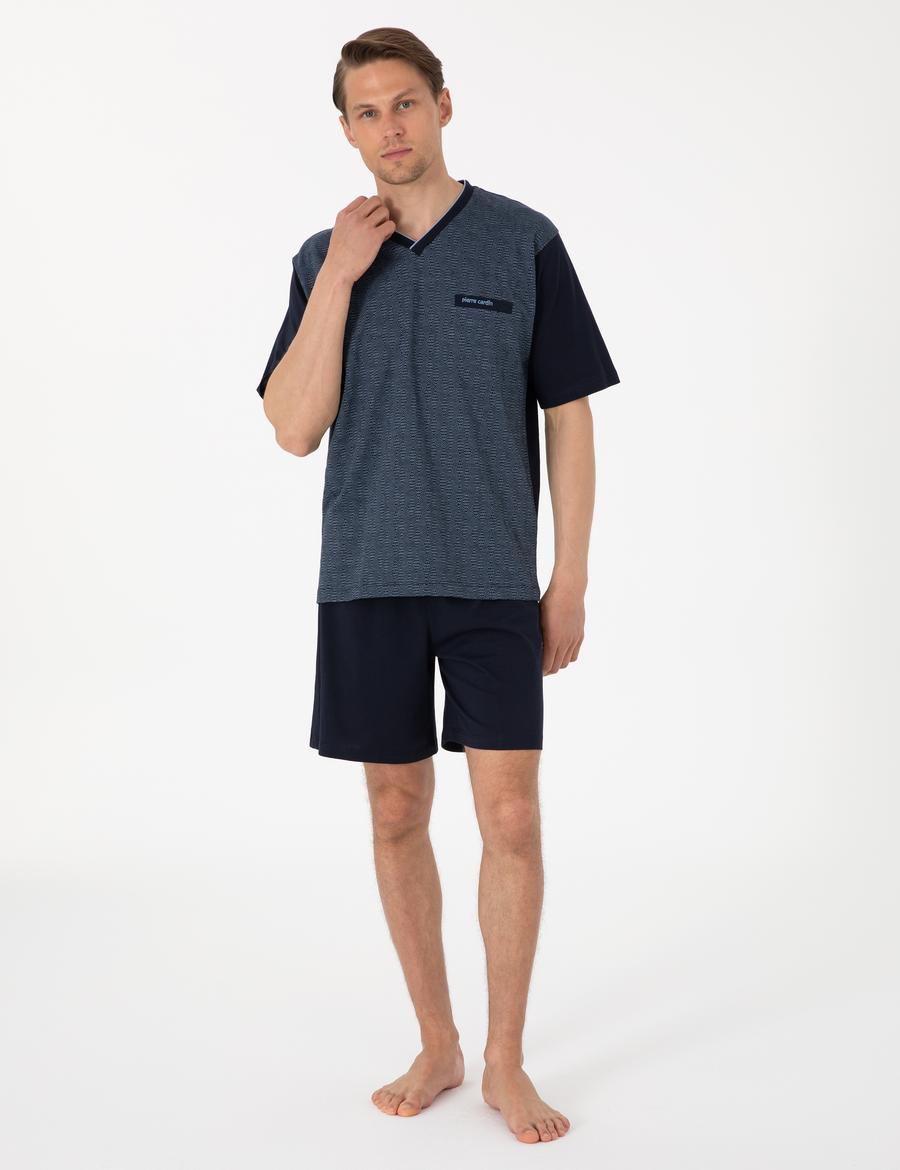 Mavi Kısakol 3'lü Jakarlı Pijama Takımı