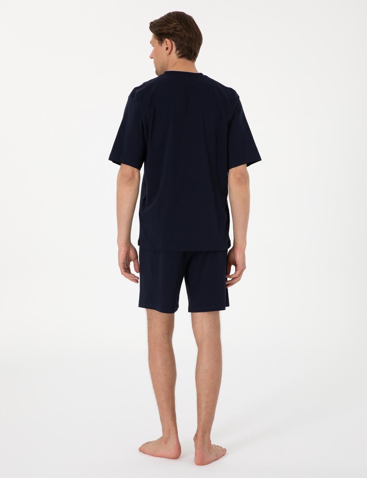 Mavi Kısakol 3'lü Jakarlı Pijama Takımı - 50314445011