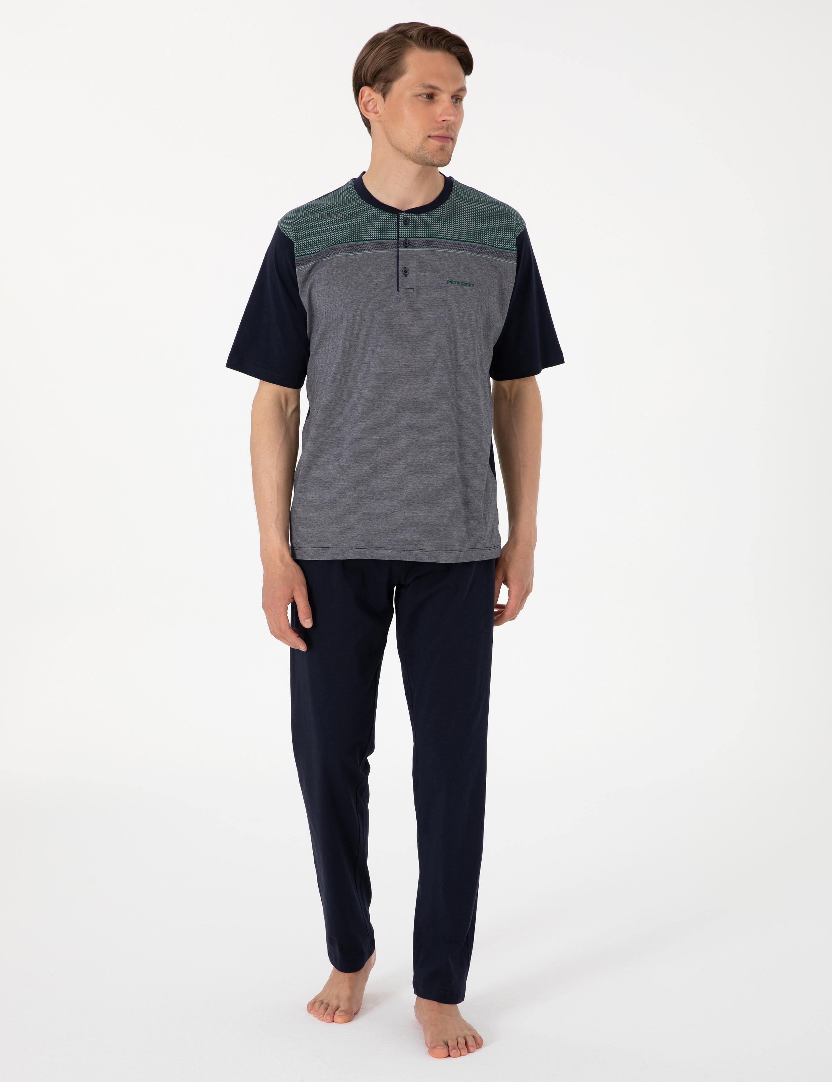 Yeşil Kısakol 3'lü Jakarlı Pijama Takımı