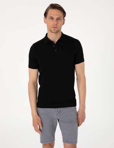 Siyah Slim Fit %100 Pamuk Polo Yaka Triko Tişört