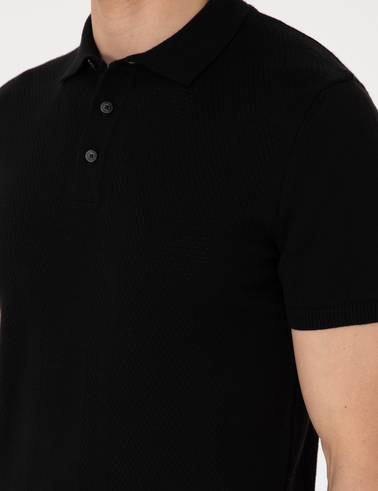 Siyah Slim Fit %100 Pamuk Polo Yaka Triko Tişört