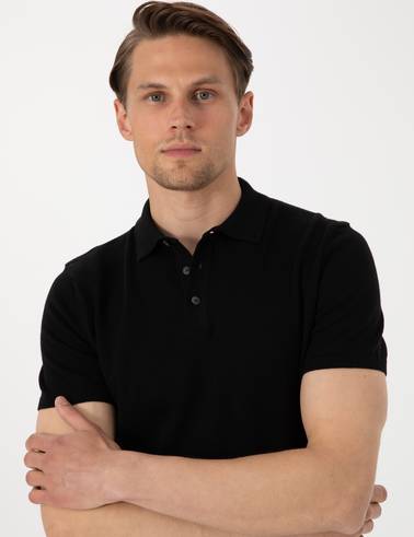 Siyah Slim Fit %100 Pamuk Polo Yaka Triko Tişört