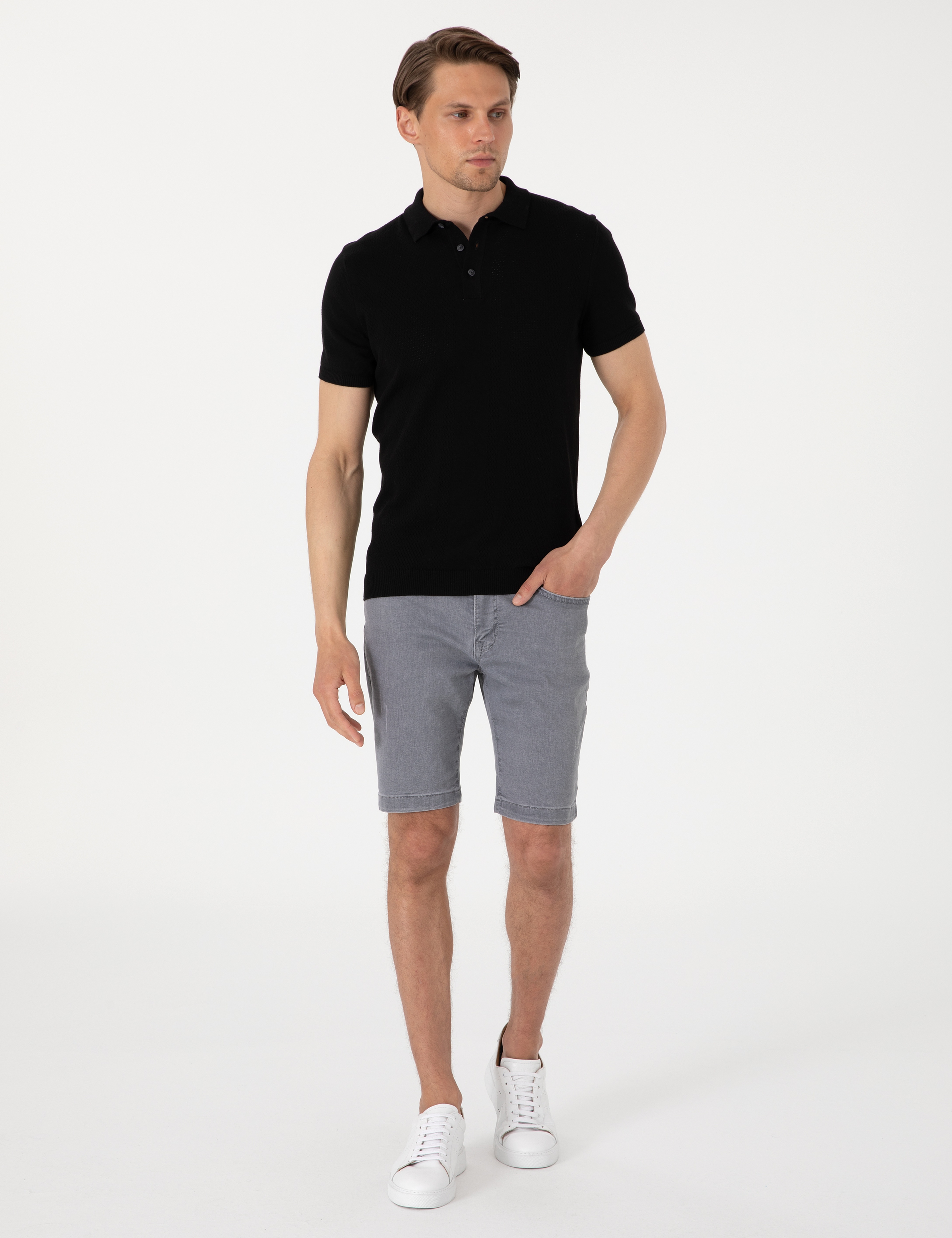 Siyah Slim Fit %100 Pamuk Polo Yaka Triko Tişört - Image 4