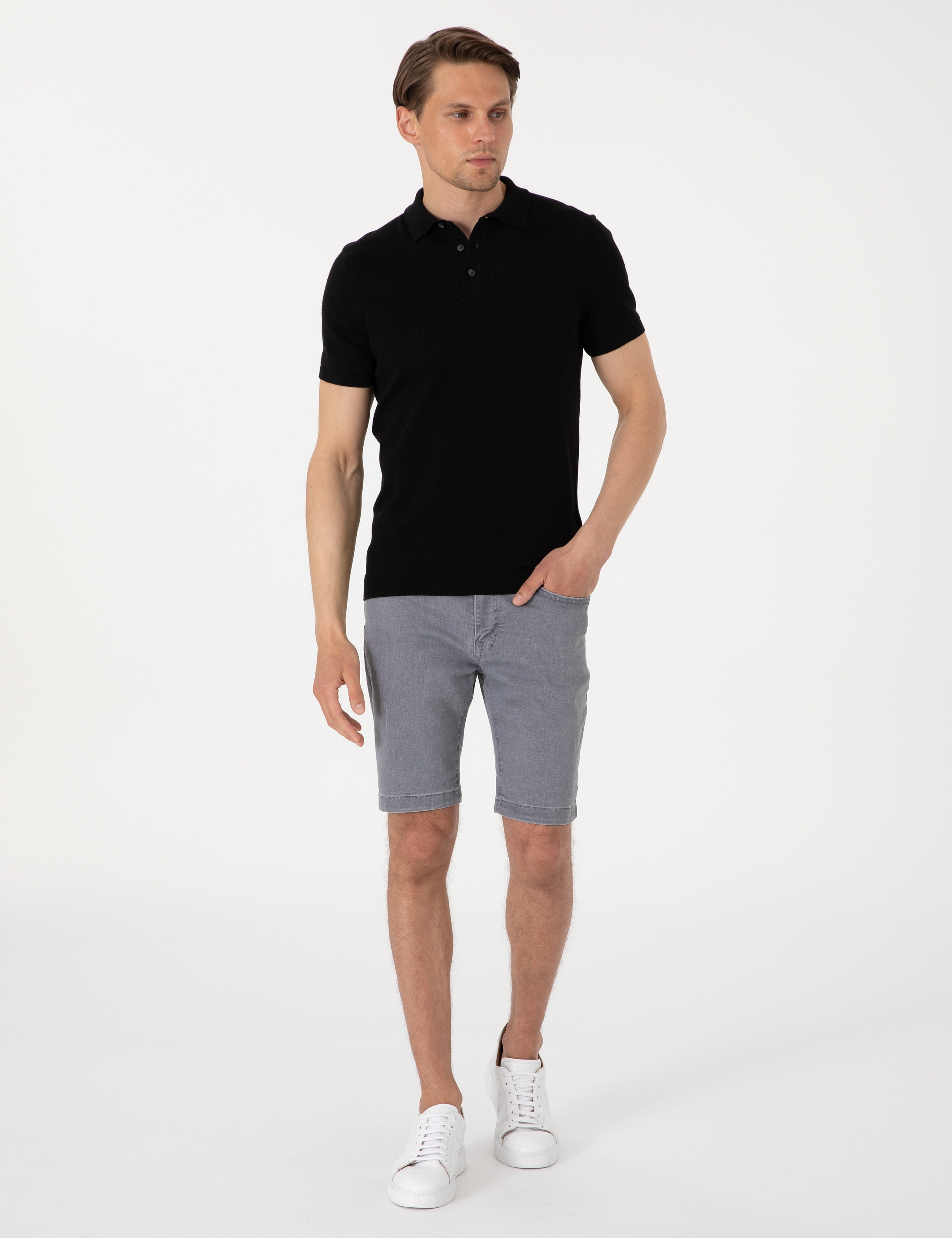 Siyah Slim Fit %100 Pamuk Polo Yaka Triko Tişört