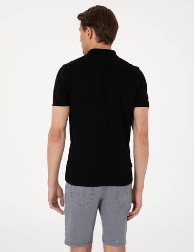 Siyah Slim Fit %100 Pamuk Polo Yaka Triko Tişört