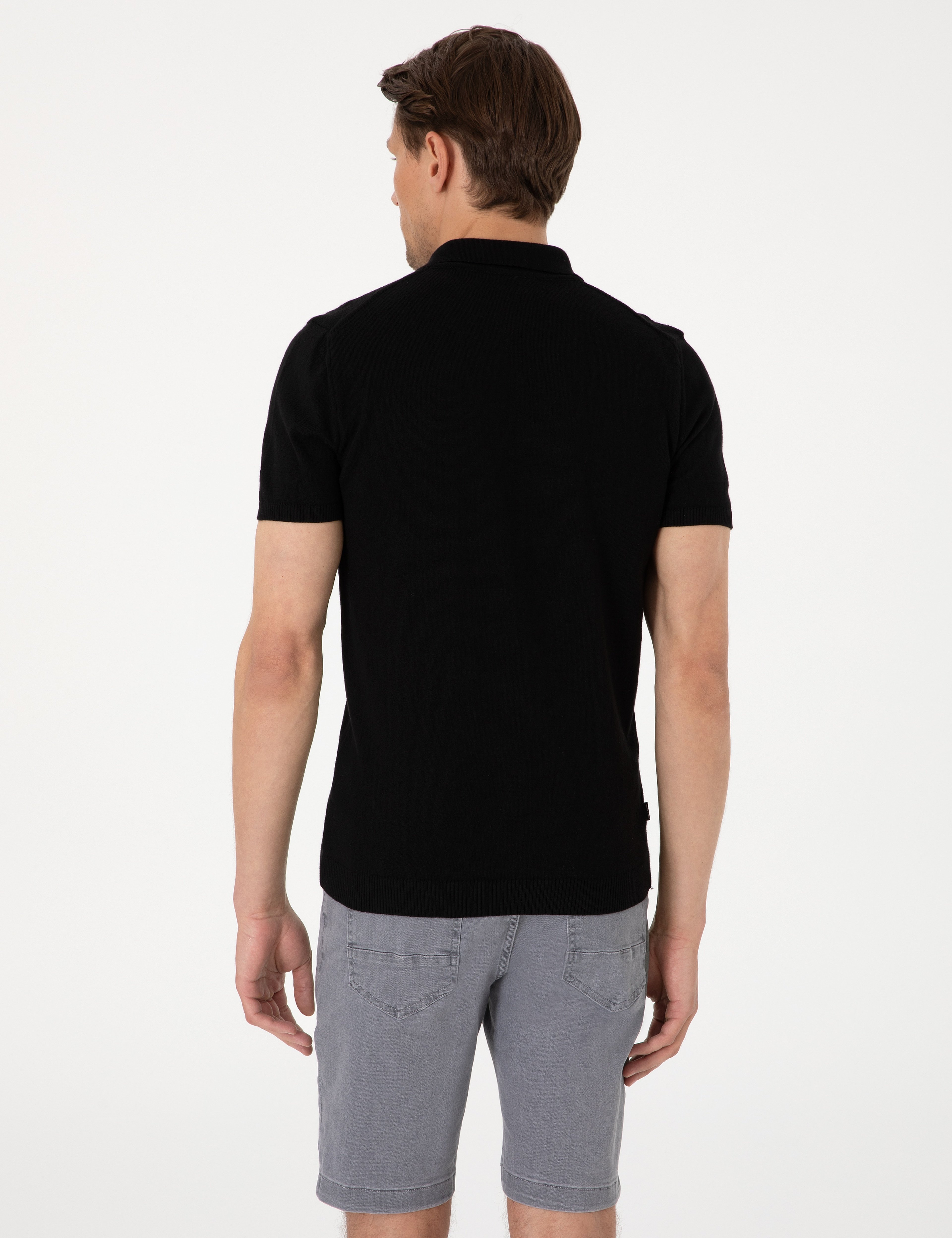 Siyah Slim Fit %100 Pamuk Polo Yaka Triko Tişört