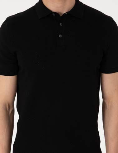 Siyah Slim Fit %100 Pamuk Polo Yaka Triko Tişört