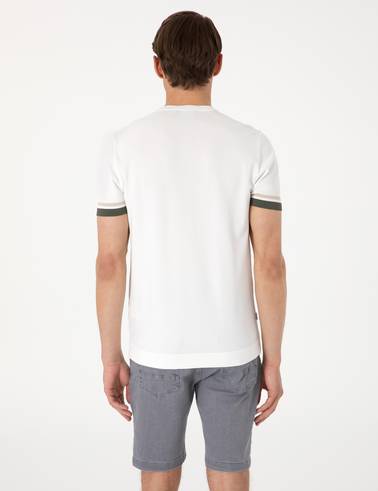 Ekru Slim Fit Bisiklet Yaka Triko Tişört