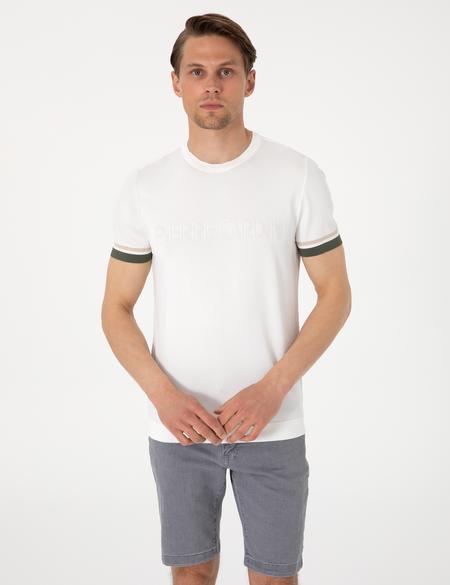 Ekru Slim Fit Bisiklet Yaka Triko Tişört - 50306024004