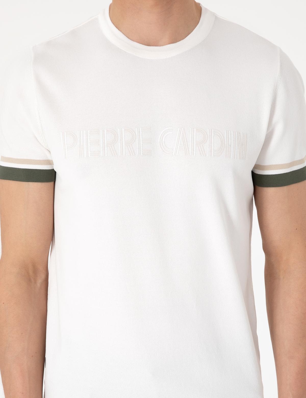 Ekru Slim Fit Bisiklet Yaka Triko Tişört - 50306024004