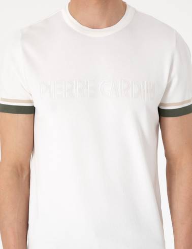 Ekru Slim Fit Bisiklet Yaka Triko Tişört