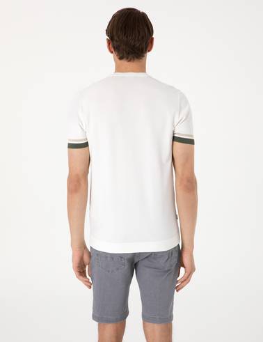 Ekru Slim Fit Bisiklet Yaka Triko Tişört