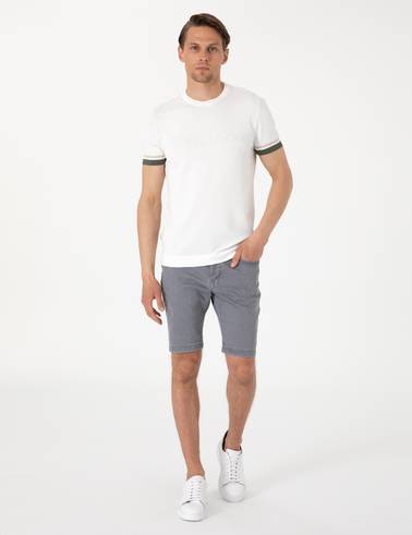Ekru Slim Fit Bisiklet Yaka Triko Tişört