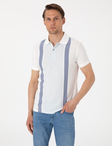 Ekru Slim Fit %100 Pamuk Düğmeli Polo Yaka Tişört