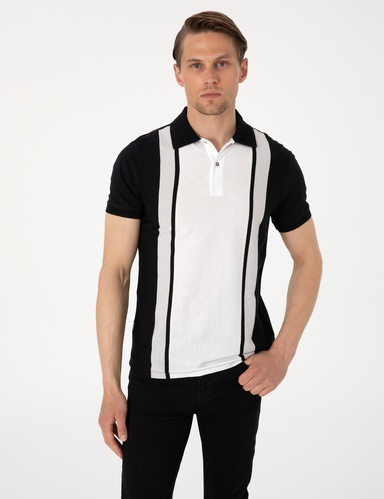 Siyah Slim Fit %100 Pamuk Düğmeli Polo Yaka Tişört