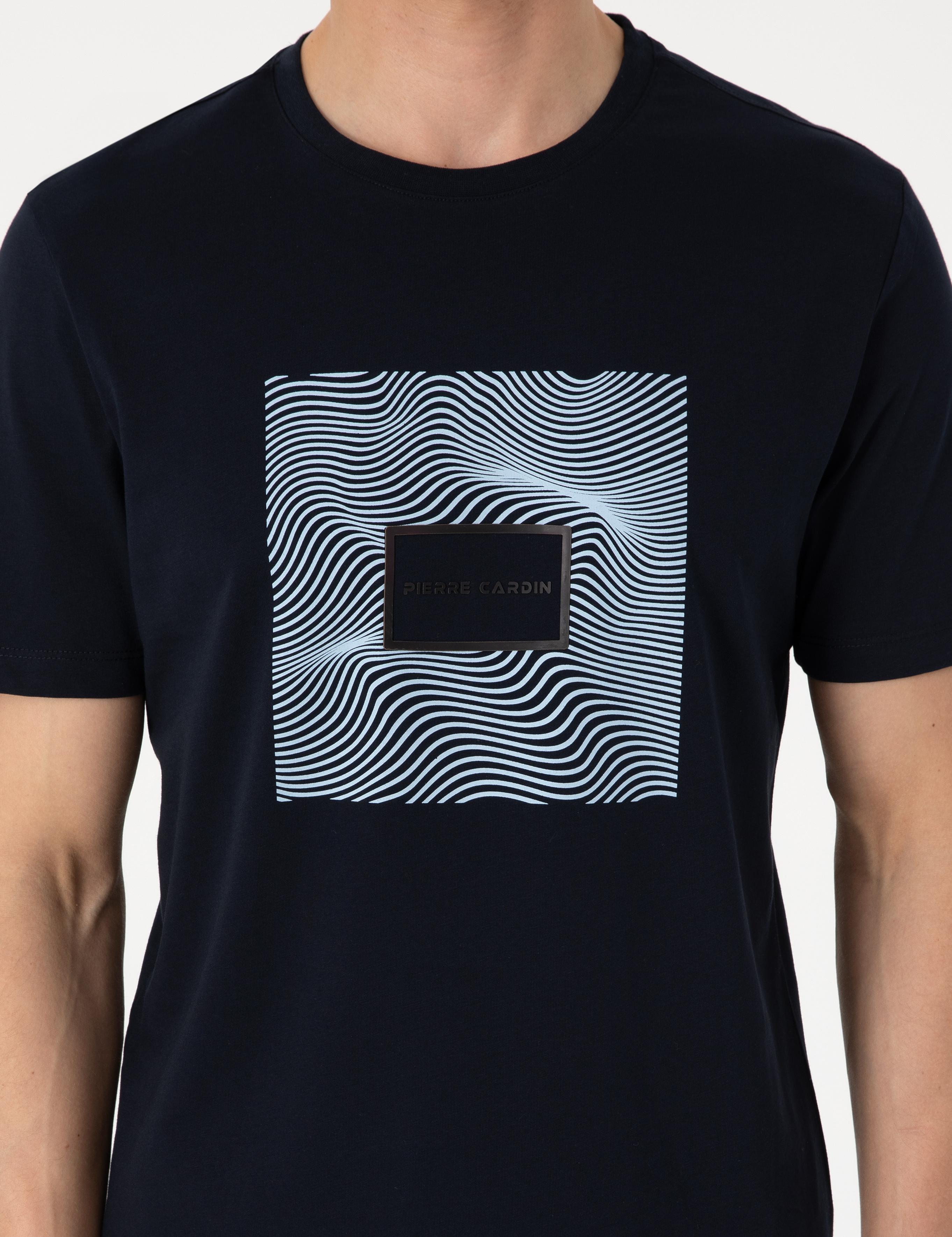 Lacivert Regular Fit Isıya Duyarlı Renk Değiştiren Baskı Çerçeveli Tişört