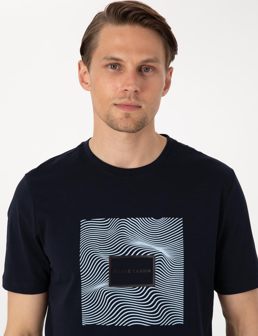 Lacivert Regular Fit Isıya Duyarlı Renk Değiştiren Baskı Çerçeveli Tişört