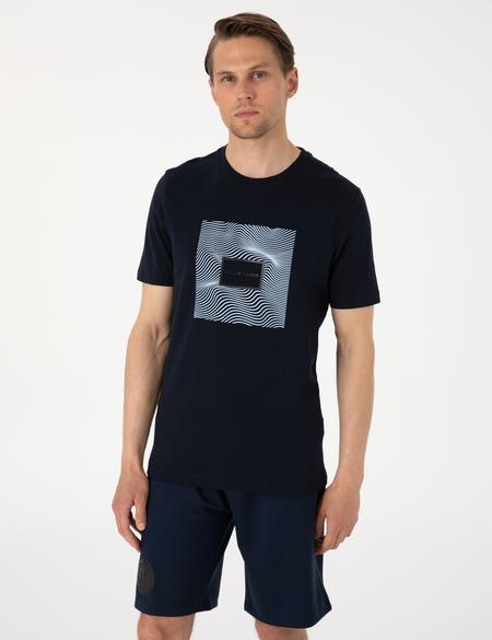 Lacivert Regular Fit Isıya Duyarlı Renk Değiştiren Baskı Çerçeveli Tişört - 50302622054