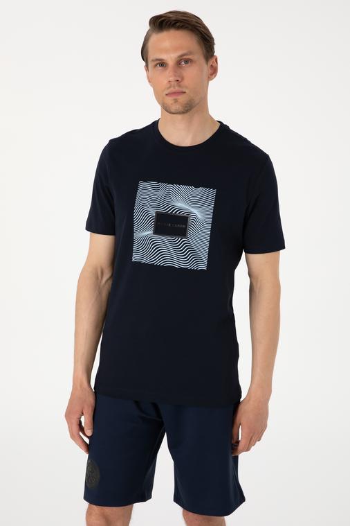 Lacivert Regular Fit Isıya Duyarlı Renk Değiştiren Baskı Çerçeveli Tişört