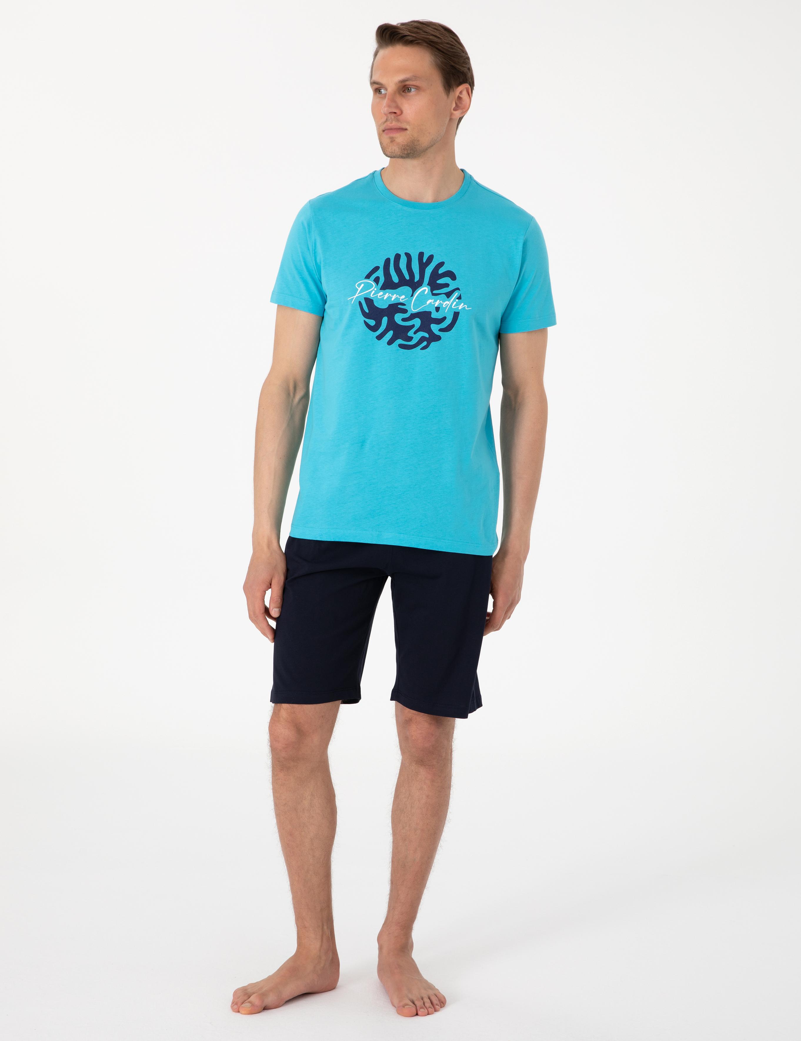 Mavi Kısakol Şortlu Pijama Takımı