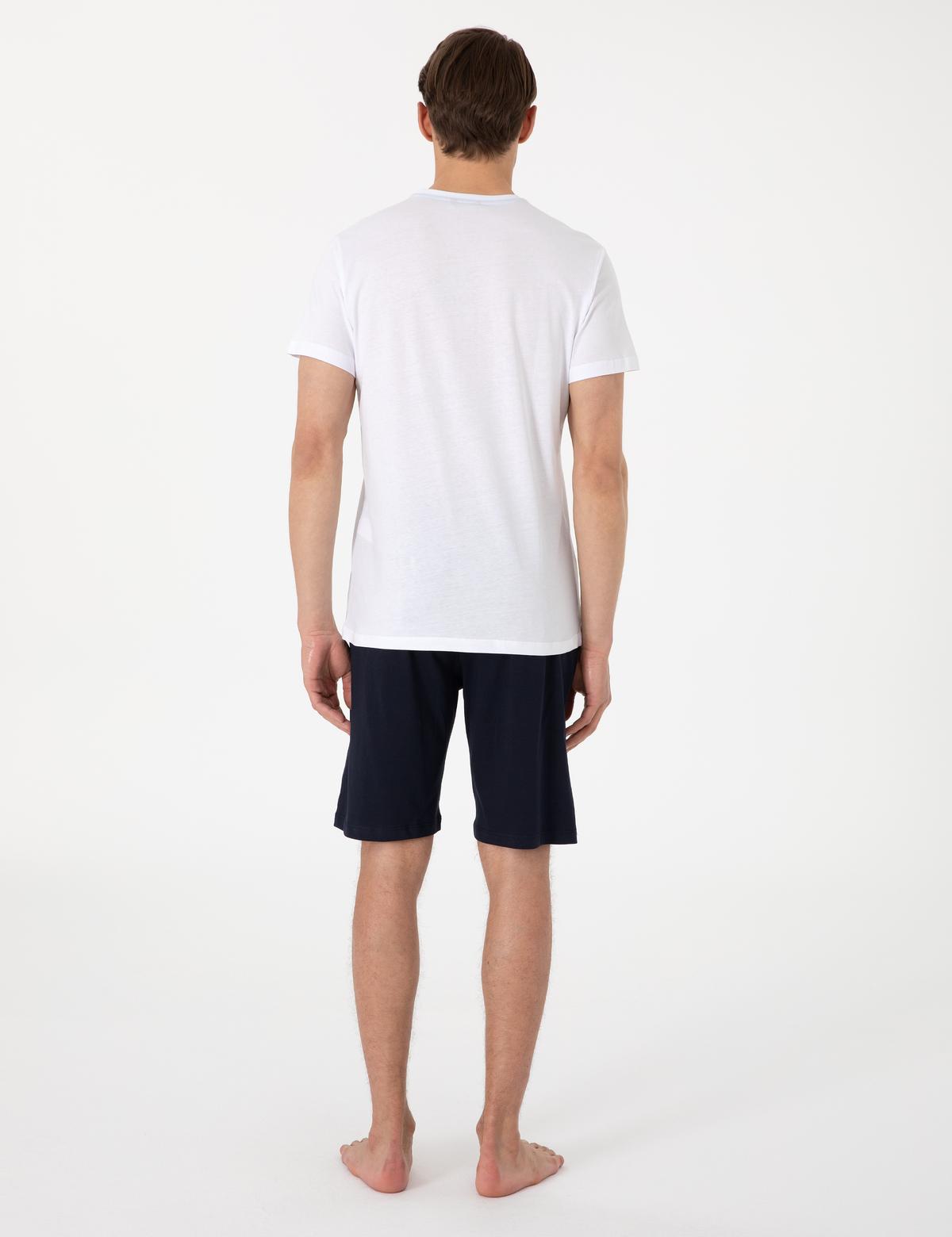 Beyaz Kısakol Şortlu Pijama Takımı - 50314388005