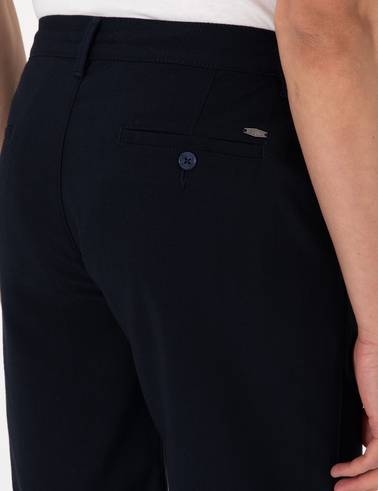 Lacivert Slim Fit Beli Lastikli Bağcıklı Dokuma Şort
