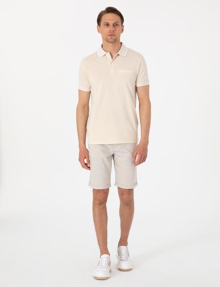 Bej Slim Fit Beli Lastikli Bağcıklı Dokuma Şort - 50305677003