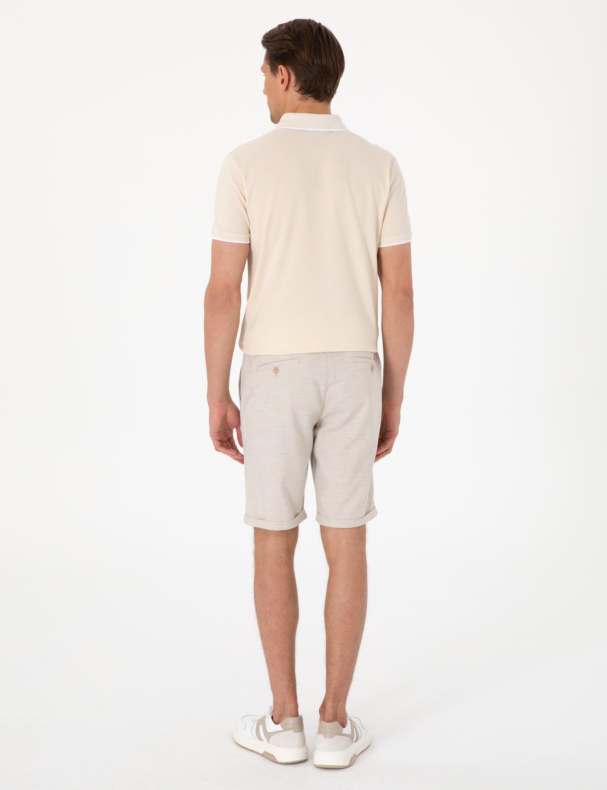 Bej Slim Fit Beli Lastikli Bağcıklı Dokuma Şort - 50305677003