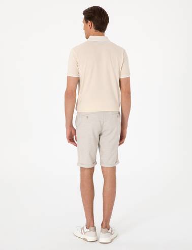 Bej Slim Fit Beli Lastikli Bağcıklı Dokuma Şort