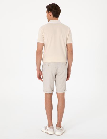 Bej Slim Fit Beli Lastikli Bağcıklı Dokuma Şort - 50305677003