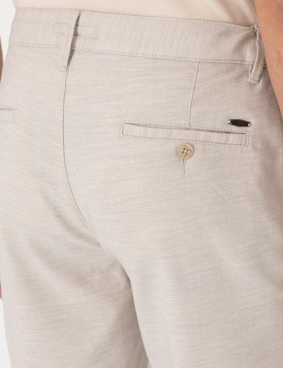 Bej Slim Fit Beli Lastikli Bağcıklı Dokuma Şort